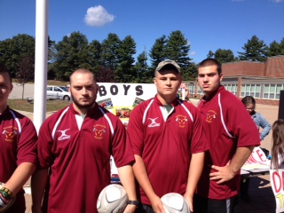 Standing intimidatingly, seniors Chris Gwyn and Will Moore stand alongside the Rugby Team.