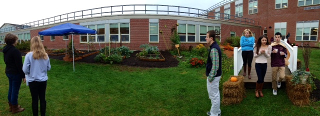 A panoramic view of the garden shows students checking it out for the first time.