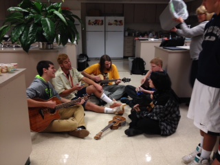 Students jam out during the food day festival.