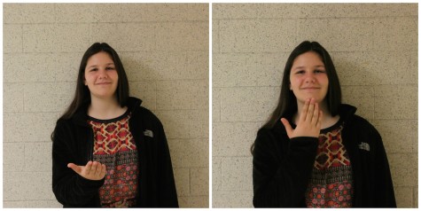Sophomore Samara Patterson demonstrates the sequence of movements to say "thank you" in American Sign Language. 