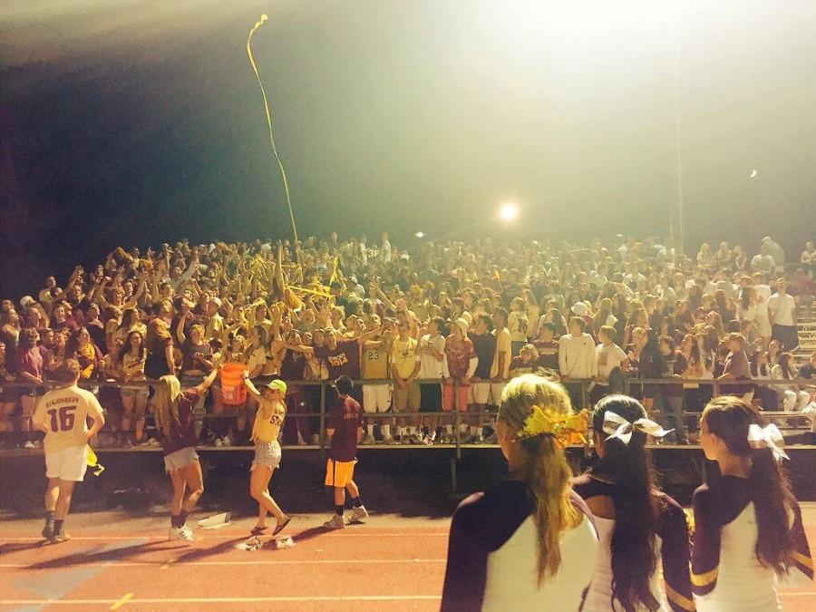 A united T-hawk Nation celebrates with over 1,000 student fans at the Homecoming football game on September 18, 2015.