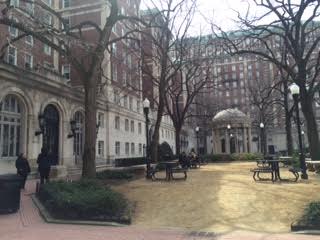 A calm courtyard as students make their way to the next session.