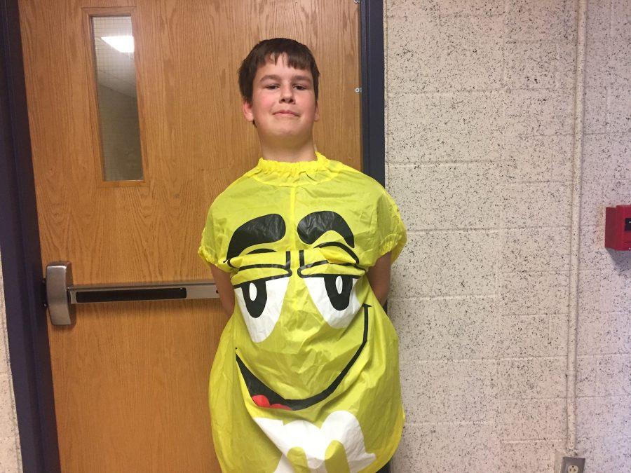 To celebrate Halloween, Freshman Jacob Qua dresses in an M&M costume.