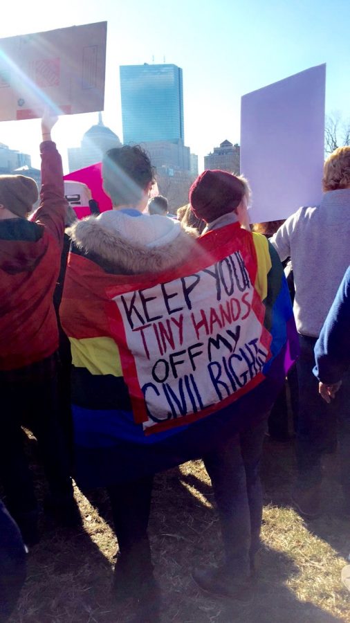 The Womens March in Boston gathered on the Boston Common with an estimated 175,000 protesters. 