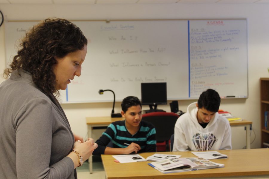 English Language Development teacher Jen Cuker works with her English Learners to help them transition into their new language and culture. 