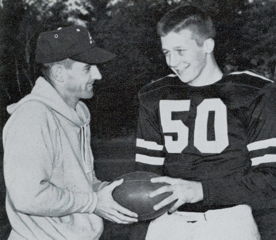 Dick+Walsh+at+the+first+ARHS+Thanksgiving+Day+football+game+with+captain+Paul+Pisinski+in+1959.+