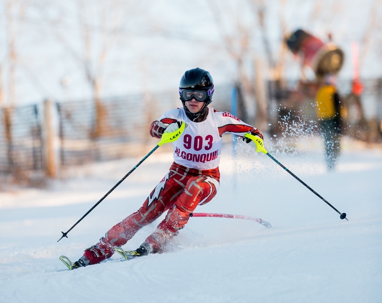 Senior captain Andrew Michalik races down the slopes at a January 25 competition at Ski Ward.