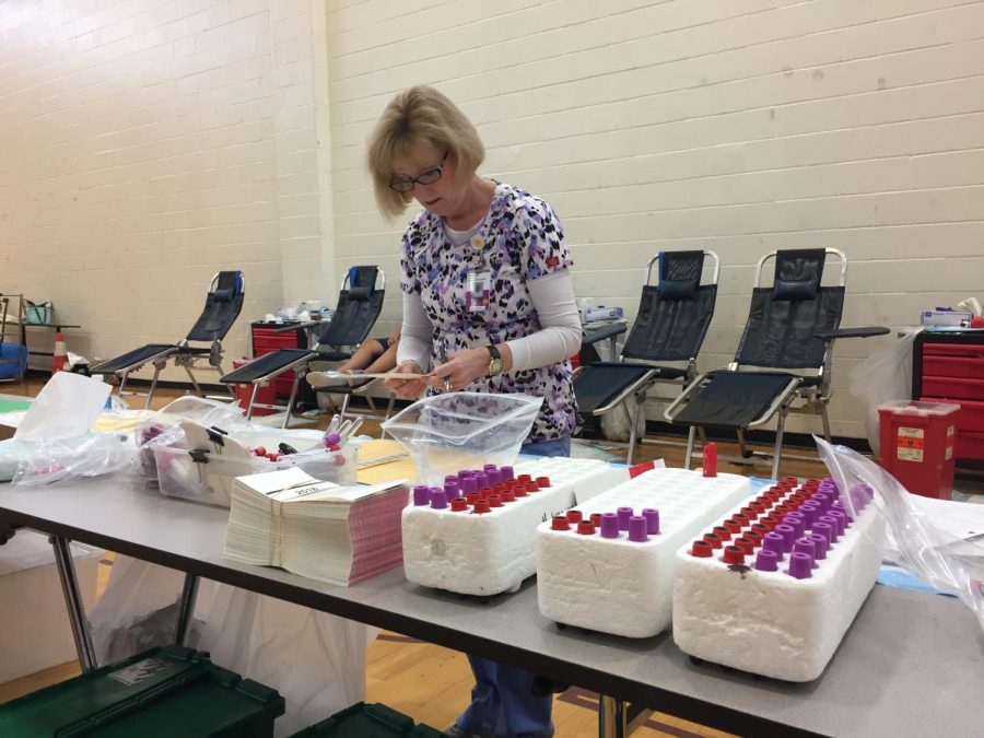 Nurse Charlene Johnson from Metrowest  Medical Center organizes blood samples and makes sure everything is in the right order.
