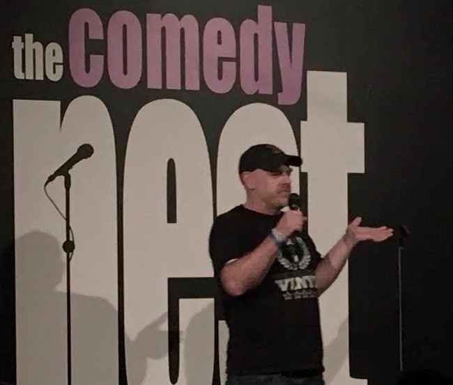 Special education aide David McGrath performs stand-up comedy at The Comedy Nest in Montreal, Canada.