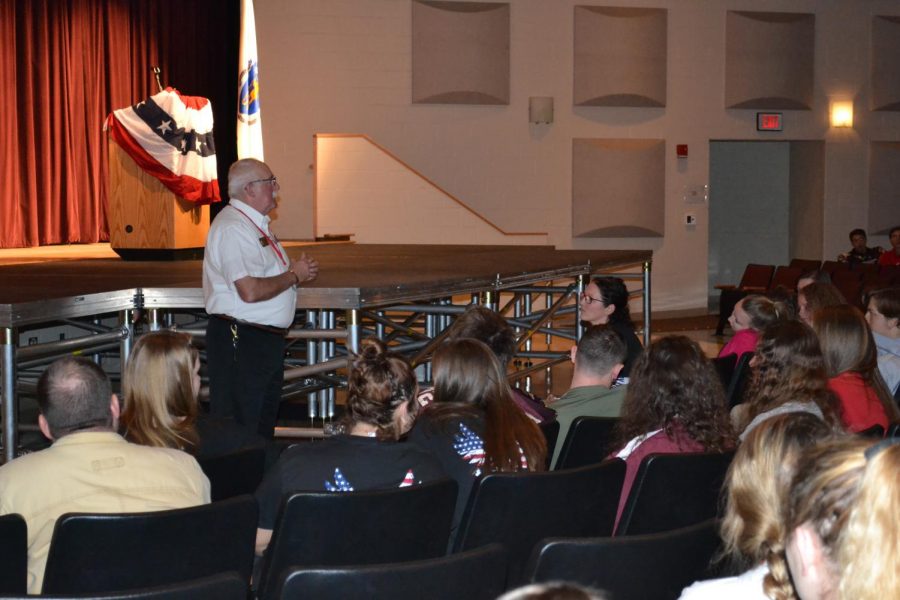 Students listen intently as veteran and Southborough resident Steve Whynot talks about his experience in the United States Armed Forces.
