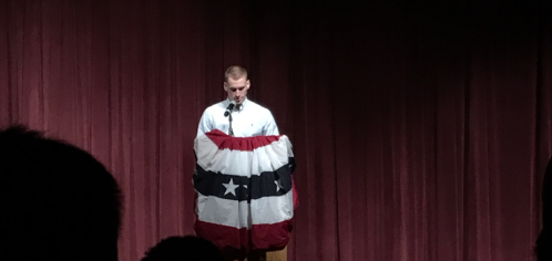 Senior Allan Bramhill gives a speech at the Veterans Day Assembly on November 9, the last event Operation Tomahawk ran.  For Memorial Day, the club has put together another assembly.