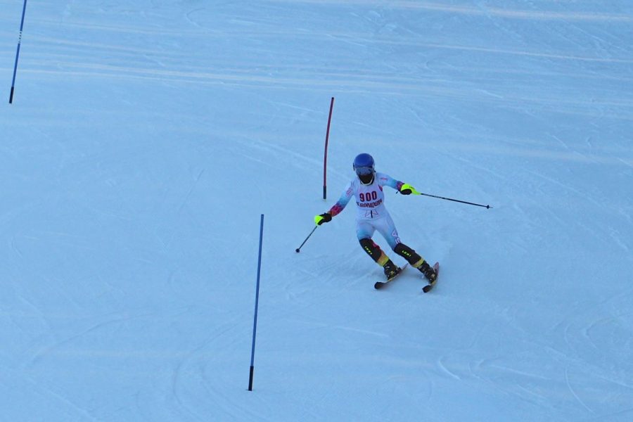 Sophomore Ainslee Rice glides down Ski Ward hill. According to boys senior captain Matt Richardson, the girls team is in for a strong season and, hopefully, success at states with a team of four or five girls.