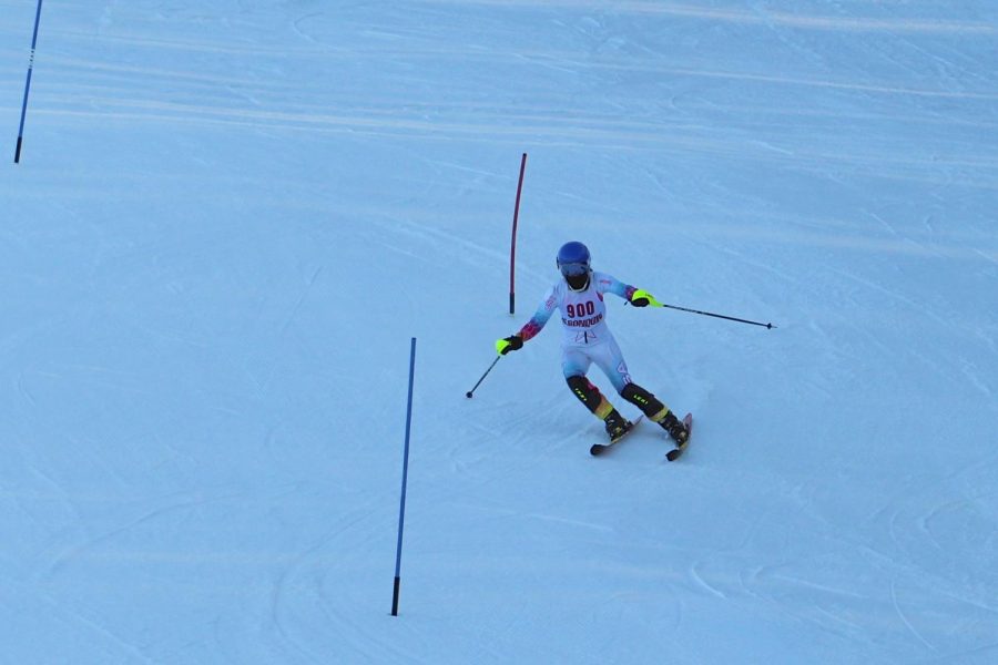 Sophomore Ainslee Rice glides down Ski Ward hill. According to boys' senior captain Matt Richardson, the girls' team is in for a strong season and, hopefully, success at states with a team of four or five girls.