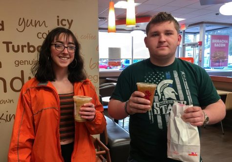 Freshman Jessica Kane and senior Jake Hathaway both go to the Northborough Dunkin Donuts to buy a coffee every morning.