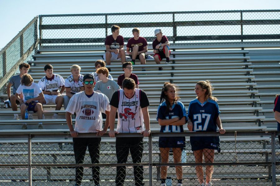 Students in the fan section of the football game on Sept. 28. This year attendance was lower than usual due to games being on Saturday afternoon instead of Friday night. 