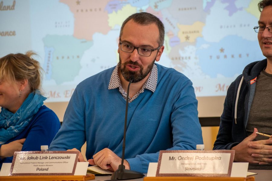 Jakub Link Lenczowski, Communications Officer for the Polish Aviation Museum, spoke to students as a part of a panelist of international journalist and communications experts. The topic of the discussion was media literacy in the digital age.