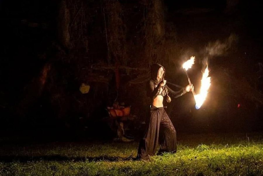 Junior Wraven Watanabe   has been spinning at various art festivals for three years. Her inspiration to start came from her father, who is also a fire spinner.