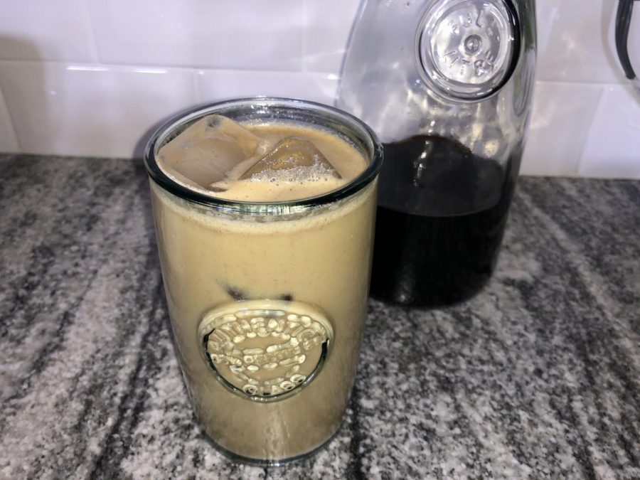 The end result of Assistant Sports Editor Amy Sullivans new  experimental recipe of coconut cold brew horchata, as well as her cold brew in the background.