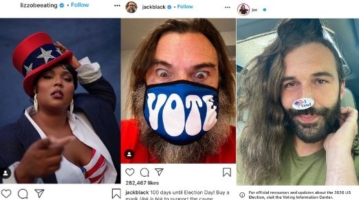 Celebrities use social media to encourage followers to vote