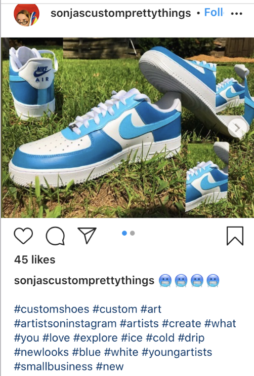 Senior Sonja Mott has been selling custom shoes and art through her Instagram, @sonjascustomprettythings. Being a business owner has allowed Mott to make some cash during quarantine and express herself artistically.  