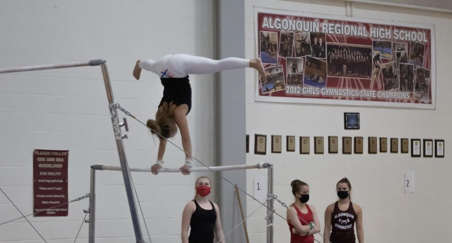 Senior captain Acacia Truong performs her routine on bars during gymnastics tryouts.