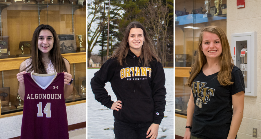 Seniors Macey Poitras-Cote, Christina DeFeudis and Kaitlyn Desio have committed to playing sports at Wheaton College, Bryant University and Wake Forest University.