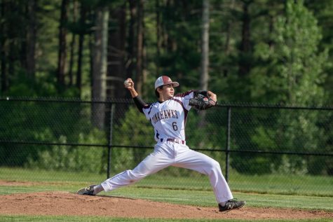 Junior Connor Lee delivers a pitch against St. Paul. The Algonquin baseball team suffered a 9-2 loss against them on May 21.