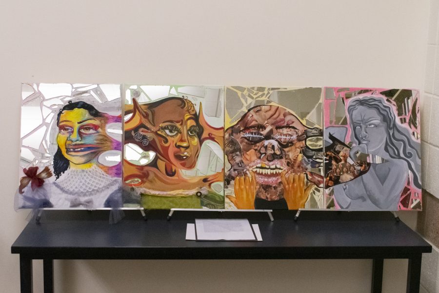 Senior Sonja Mott’s pieces titled “the enigma of beauty” tackle the concept of external beauty. She explains that “no one will ever truly know the definition of beauty on a social level, because it is constantly changing.”