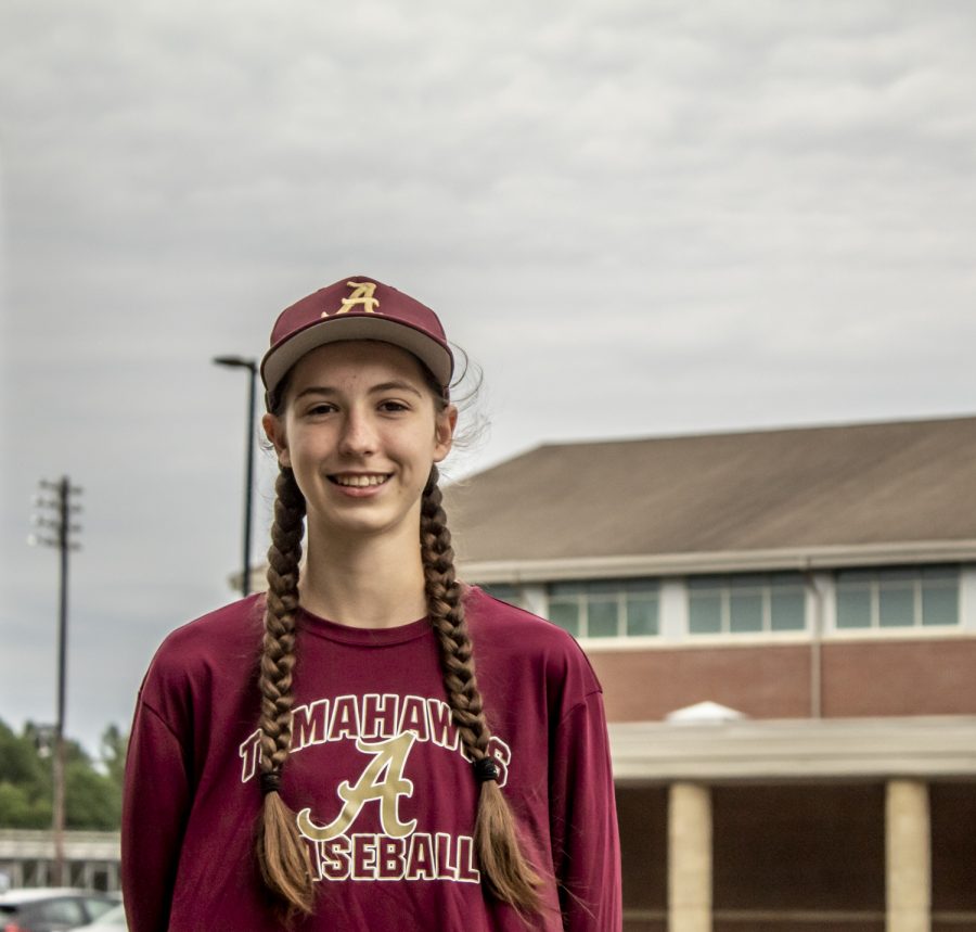 Ellie Westphal is the first girl on the Algonquin baseball team. 