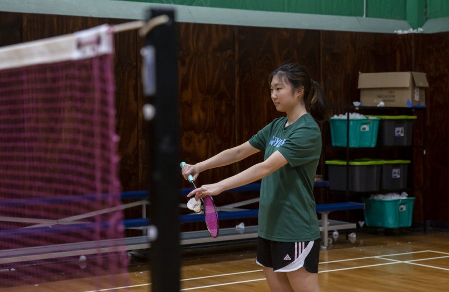Junior Jen Cui trains with her father at Boston Badminton Club in Westborough. She trains multiple days per week and often competes at both local and national tournaments.