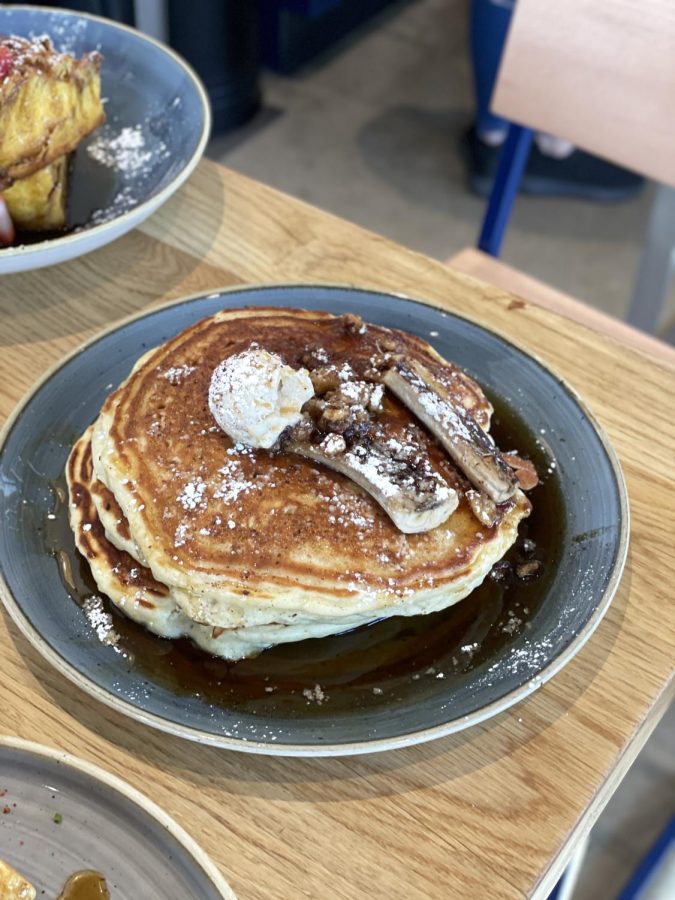 Todd’s “Knock Your Pants Off” Banana Pancakes come coated with maple bourbon syrup. 