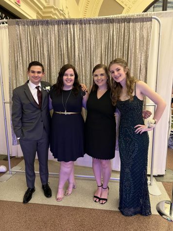 Student council president Ben Schanzer, class secretary Katie Brown, and the junior class advisers Kerriann Lessard and Lauren Hesemeyer pose for a photo at junior prom on April 30. These individuals put in incredible amounts of effort to make junior prom a success, working for months to organize the event.