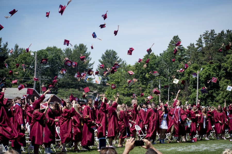 The class of 2022 tosses their caps into the air at the end of graduation on June 5, 2022.