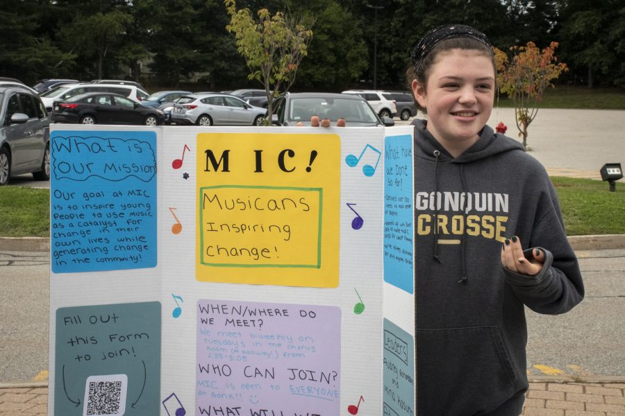 A member of Musicians Inspiring Change explains what the club entails during the Activities Extravaganza on Wednesday, September 21.