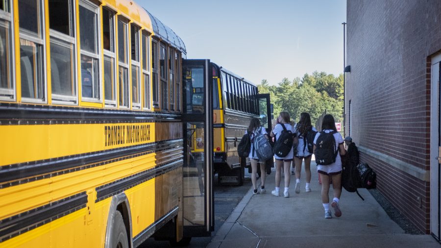 On Oct 6, Algonquin student athletes board buses to travel to their games.