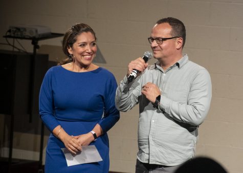 Jennifer De Leon and Adam Stumacher give opening remarks to start Story Bridge on Oct 20, 2022. “We are both thrilled to have put together this event and this program. Stories have really shaped the way that we view the world and the way we view each other,” De Leon said.