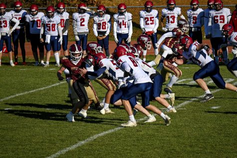 The Algonquin Titans line up against the Westborough Rangers during the annual Turkey Bowl on Nov. 24. The Titans won the game 30-7.