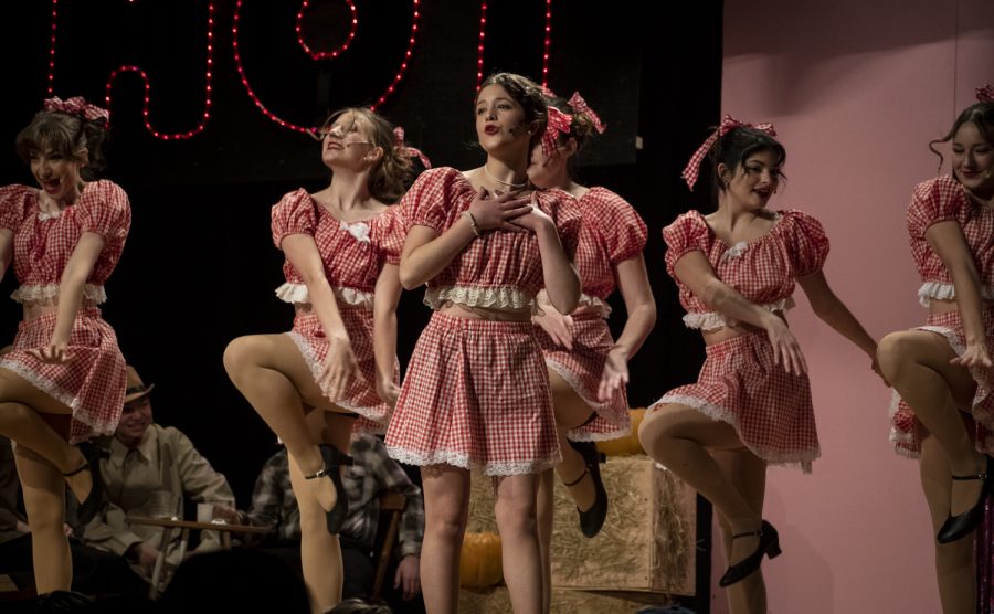 The cast of Guys and Dolls rehearses the song “A Bushel and a Peck” on Nov 15.