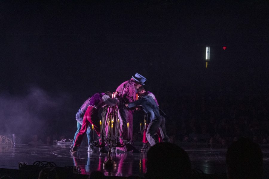 On Jan. 12, 2023 during the first act of Cirque du Soleil, performers interact with each other on the stage.