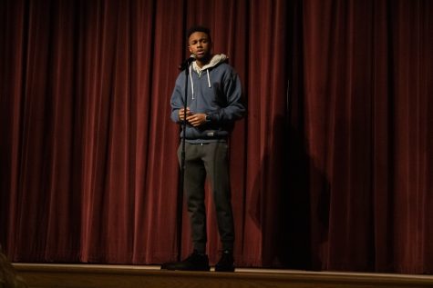 Senior Mason Drew recited the poems To The Oppressors by Pauli Murray and The Man He Killed by Thomas Hardy at the Poetry Out Loud finals.