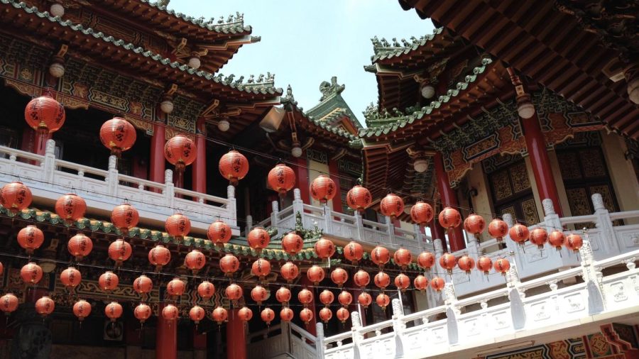 Red lanterns hang at a Buddhist temple in Kaosiung, Taiwan in 2019.