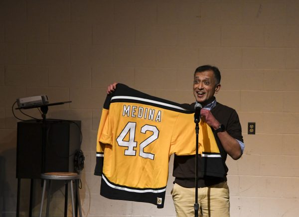 Community member Safdar Medina talks about his experiences with culture and race as a child and how he is raising his children.  At the second annual Storybridge event hosted on Oct. 19, 2023, he highlights a story on his children skating and how the moment became full circle when their name was on the back of a jersey.