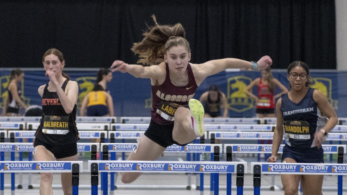 Senior Olivia LaBelle runs a 8.68 second 55-meter hurdles at the Northeast Invitational on Jan. 13, 2024; LaBelle finished first in her heat and second overall, securing her number four in the state.