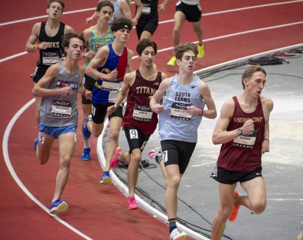 Senior Stephen White runs a 4:18.17 mile at the New Balance Indoor Nationals on March 10, 2024. White finished in 36th place out of 114 runners with a new personal record and a new school record.