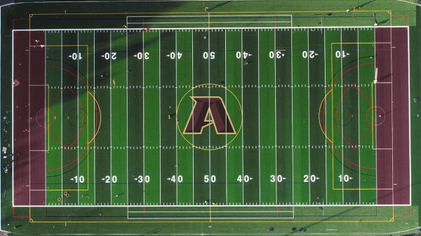 This is a mock-up graphic showing what the new ”A” logo on the center of the stadium field may look like.