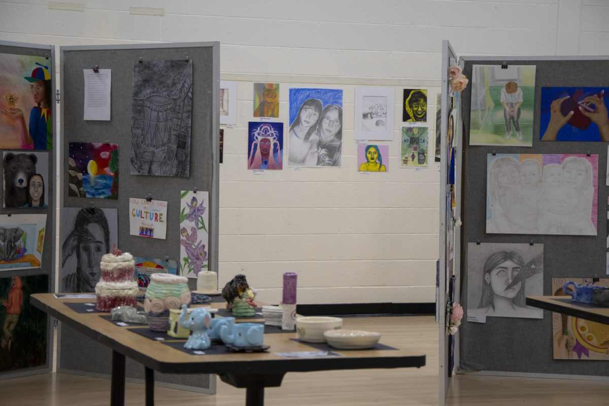 The Art Show showcases artists from the 2023-2024 year at Algonquin, incorporating work from students in Photo 1 and 2, Photojournalism, AP Art, Ceramics 1 and 2, and more.