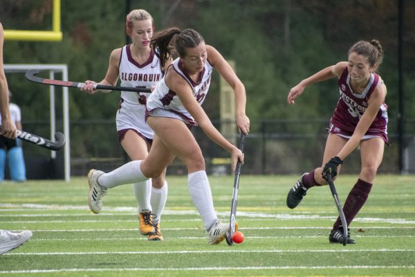 Junior Wyley Horner (16) runs with the ball during Algonquin's 4-1 win against Westford Academy on Nov. 2.