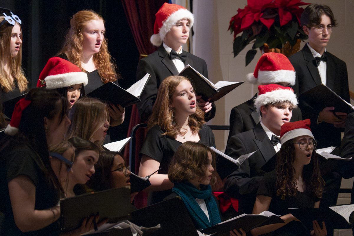 During the Holiday Concert, the Concert Choir perform first in running order on Dec. 17, 2024. The choir sings the Theme from "Elf" by Debney and "Beleive" from the Polar Express by Silverstri/Ballard.