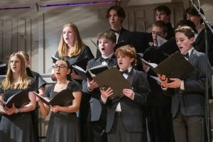 At choir director Olivia Goliger's masters recital “We Who Are Song," the Concert Choir sings "Let All the World in Every Corner Sing," from Five Mystical Songs, by Ralph Williams on April 8.