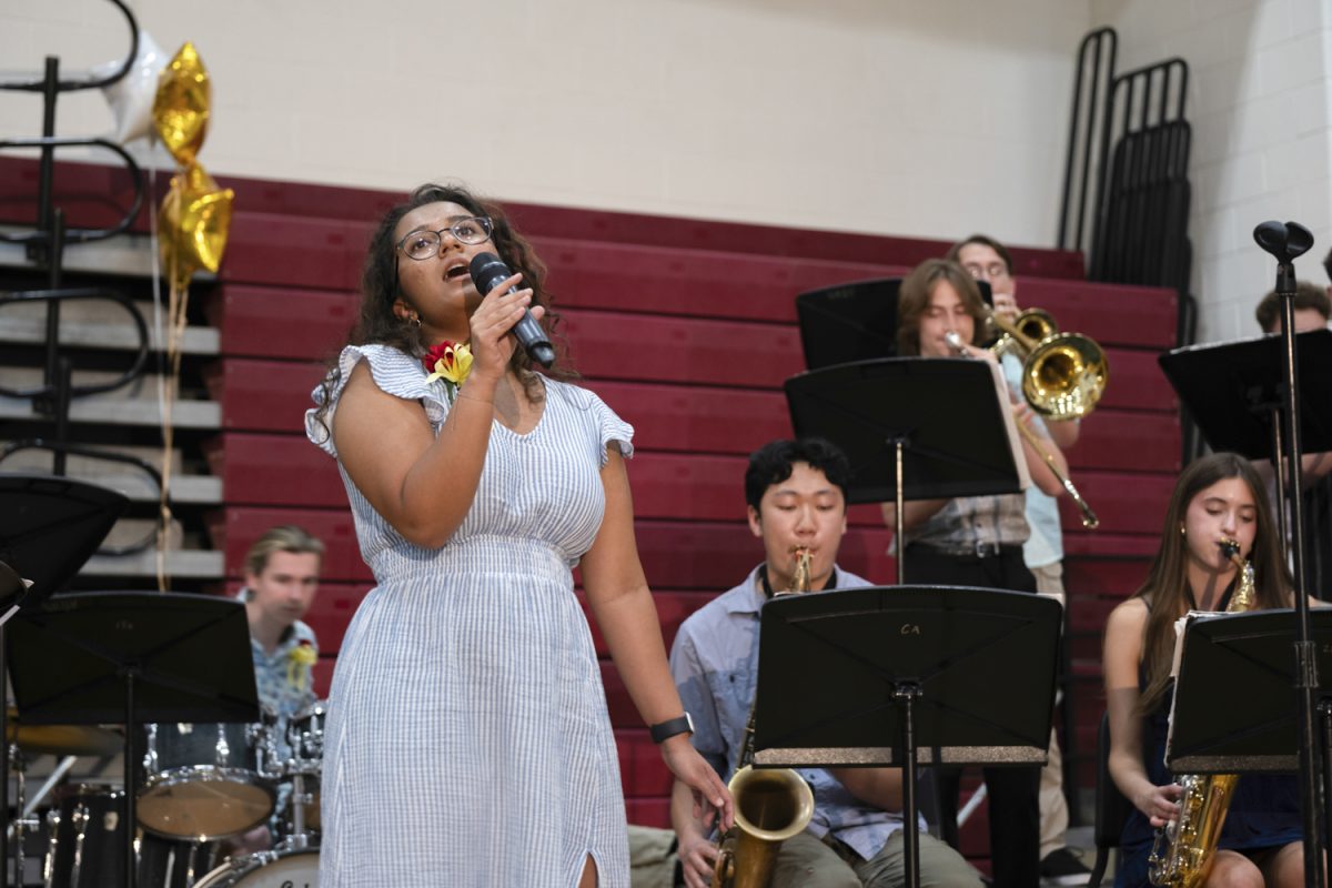 Jazz 1 member senior Maria Nagaria performs “Feelin’ Good” by Michael Bublé at Pops Night on May 28th.